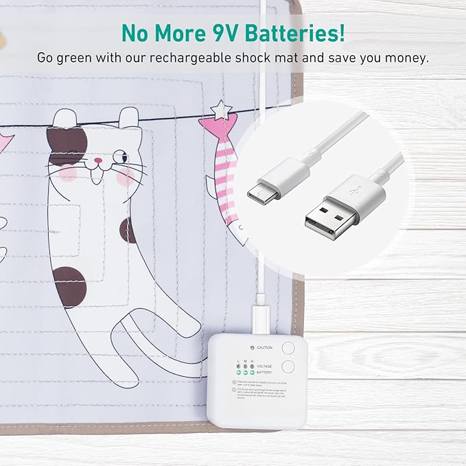 DOGNESS Rechargeable Pet Shock Mat, 59"x15" Safe Cat Repellent Mat Electronic Training Pads Keep Dogs and Cats Off Couch, Bed, Indoor Cat Deterrent Mat (Cat Balcony)