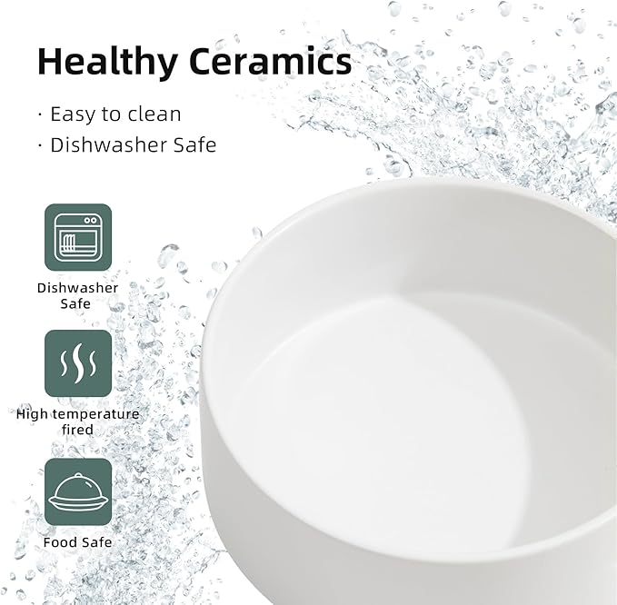 Ceramic Elevated Dog Bowl Set - Large Breed Dog Food and Water Bowl, Weighted Dishes (8.2'', 60OZ, White)