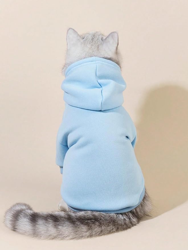 QWINEE Basic Dog Hoodie Sweatshirt Puppy Sweater Warm Cat Costumes Pet Clothes for Chihuahua Puppy Kitten Small Medium Dogs Light Blue Small