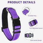 Reflective Dog Collar, Soft Neoprene Padded Nylon Pet Collar with Quick-Release Buckle, Adjustable for Extra Large Dogs,Purple,XL