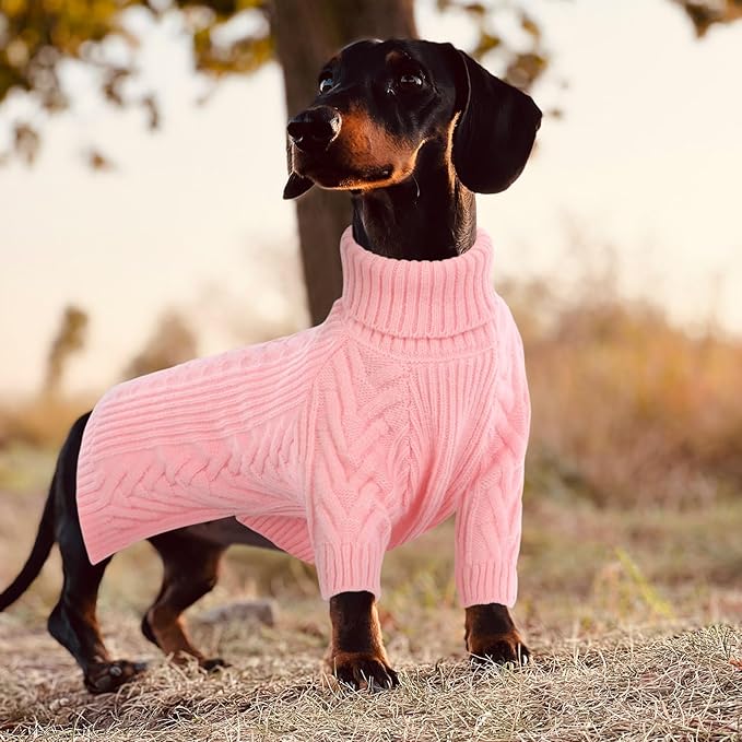 ASENKU Dog Sweater, Dog Sweaters for Medium Dogs, Warm Pullover Doggie KnitTurtleneck Warm Clothes for French Bulldog, Boston Terrier（Pink, L）
