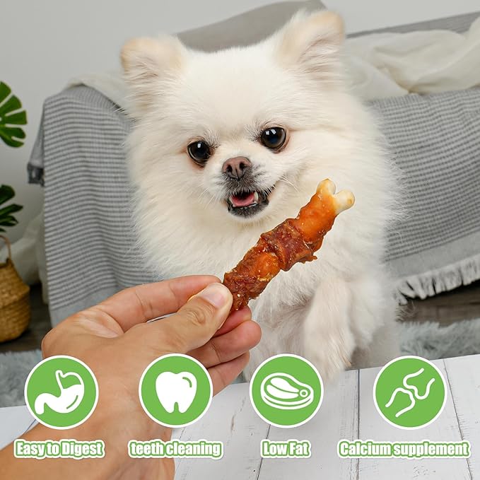 MON2SUN Double Flavor Dog Treats, 4 Inch Chicken and Duck Wrapped Calcium Bones, Rawhide Free Chews for Small Dogs, Teeth Cleaning Bones, 21.16oz (30 Count-Pack of 1)