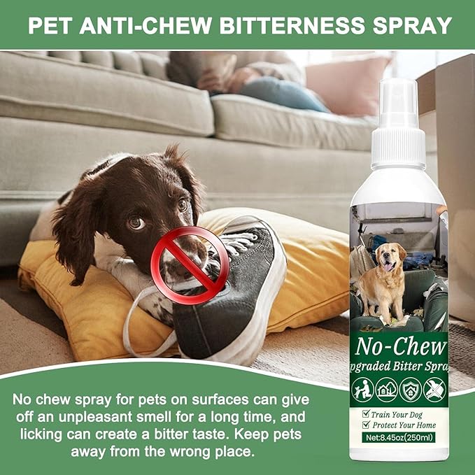 250ml No Chew Spray for Dogs, Bitter Apple Spray for Dogs Stop Chewing Licking of Furniture, Shoes, Bandages, Effective Indoor/Outdoor Dog Anti Chew Deterrent Training & Behavior Aids