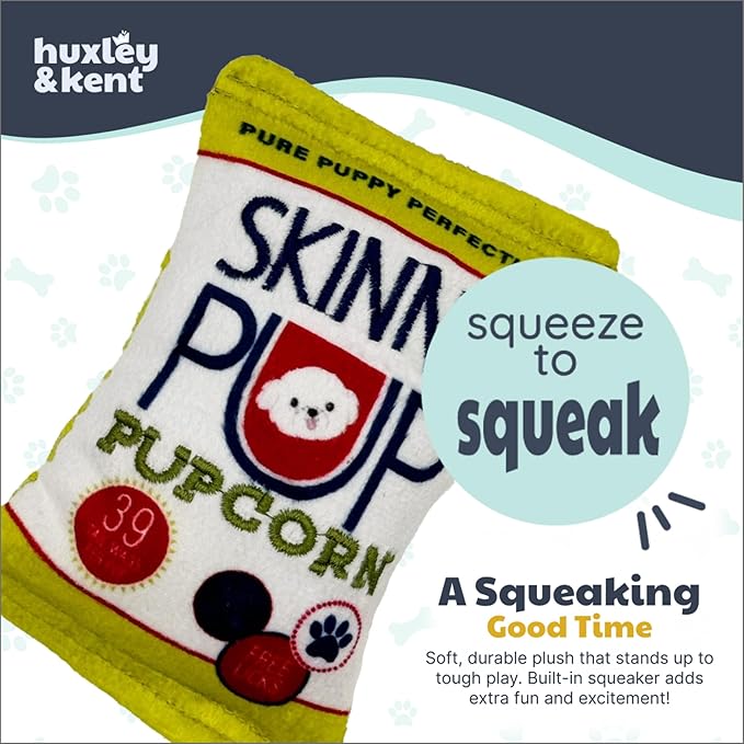 Huxley & Kent Funny Dog Toy w/Squeaker – Power Plush Squeaky Dog Toys for Small Dogs – Durable Small Stuffed Animal for Indoor Play & Fetch - Tiny Tuff Skinny Pup