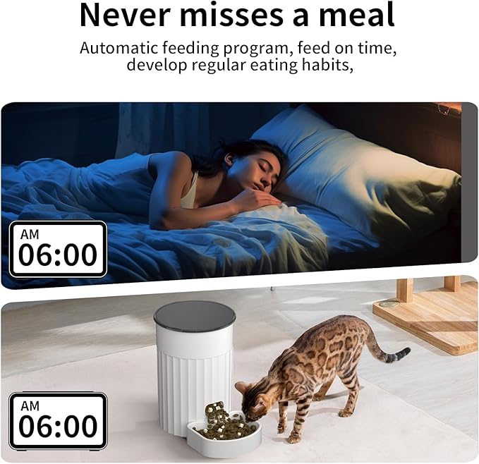 PAPIFEED Automatic Cat Feeder 3L, Timed Cat Feeders for Dry Food, Programmable Feeding Schedule, Automatic Pet Food Dispenser with Dual Power Supply, 1-4 Meals Per Day for Cats and Small Dogs