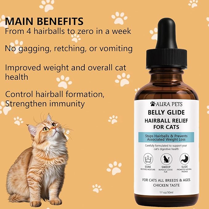 Aura Pets Natural Hairball Drops for Cats, with Vitamins, Aids Hairball Control and Digestive Health (1pcs)
