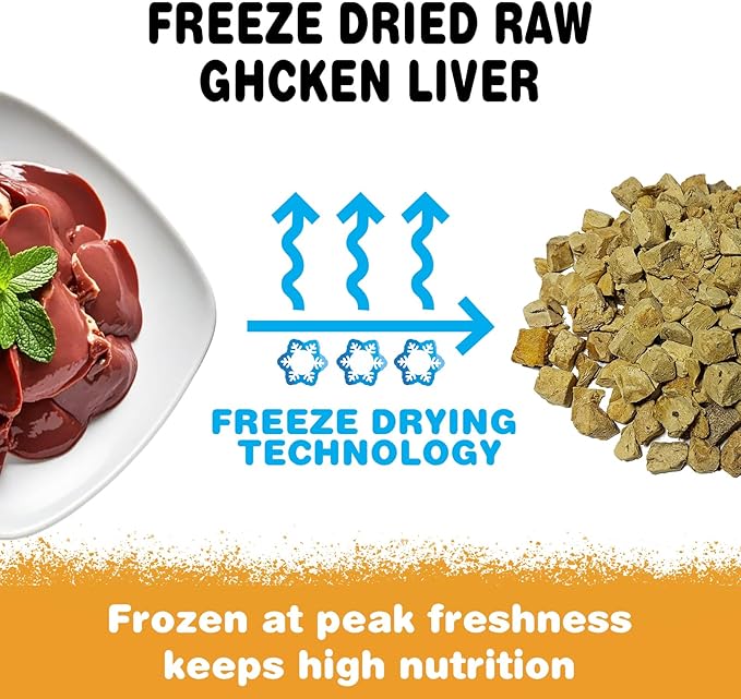 Freeze Dried Chicken Liver Pet Treats 8.8 OZ, Freeze Dried Raw Single Ingredient Dog Treats, Training Treats, Meal Toppers for Dogs Cats, High Protein, Grain Free, Gluten Free