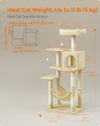 Feandrea Cat Tree, 56.3-Inch Cat Tower for Indoor Cats, Multi-Level Cat Condo with 4 Scratching Posts, 2 Perches, Hammock, Cave, Beige UPCT161M01