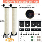 Cat Scratching Post Wall Mounted 2-in-1 Cage Mount Cat Scratcher 2 Pack Natural Sisal Kitty Scratch Posts for Indoor Kittens to Scratch and Climbing 15.7 x 2.7 inches (White)