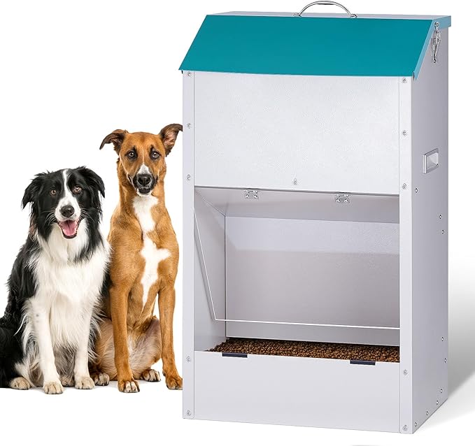 Automatic Gravity Dog Feeder Large Breed 50 lb, Galvanized Metal Self Feeding Dog Food Dispenser Extra Large Automatic Pet Feeder, for Indoor or Outdoor Use