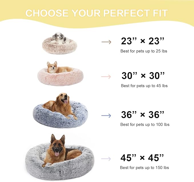 Bedfolks Calming Donut Extra Large Dog Bed, 45 Inches Round, Anti-Anxiety Plush, Washable with Non-Slip Bottom (Light Grey)