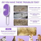 Steam Brush for Cat & Dog – 3-in-1 Spritz Pet Spray Hair Removal Comb for Grooming & Shedding Steam – Water Brush for Long & Short Haired Pets– Includes Two Bottles Waterless Shampoo