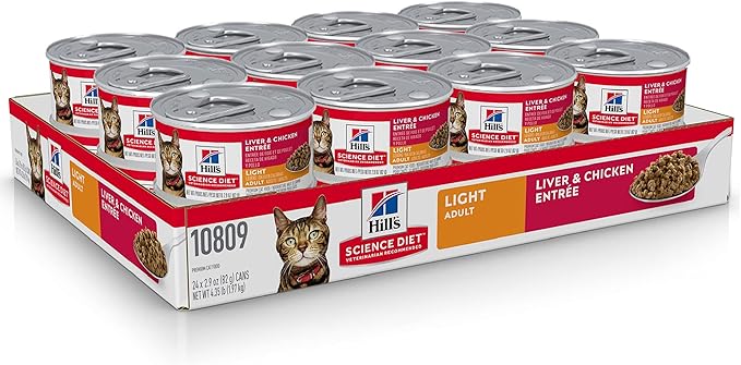 Hill's Science Diet Light, Adult 1-6, Weight Management Support, Wet Cat Food, Liver & Chicken Minced, 2.9 oz Can, Case of 24