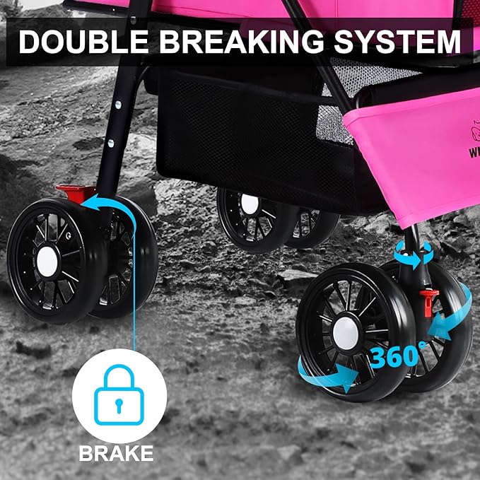 3 in 1 Pet Dog Stroller for Small Medium Dogs 10-50 lbs, Foldable Cat-Strollers for 2-Cats with Removable Carrier, Pet-Strollers for Cats with Storage Bag, Small Puppy-Stroller, Dog-Cart (Pink)