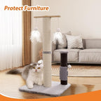 Cat Scratching Post, 29 Inch Tall Sisal Vertical Scratch Posts Cat Scratcher Scratching Deterrent with Cat Self Groomer Hair Brush and Dangling Plush Ball for Cats Small Kittens Christmas