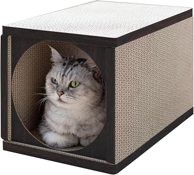 Cat Scratcher Tunnel, Cardboard cat House, Scratching Post for Indoor Cats, 360 Degree Comfort, Durable Design, Odor-Free, Easy Assembly, Perfect for Playful Kittens and Adult Cats, Espresso