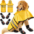Dog Raincoat Jacket and Dog Shoes, Reflective Adjustable Hooded Pet Poncho Rain Coat with Leash Hole for Large Medium Dogs, Water-Resistant Skid-Resistant Sole, for Dogs Weighing80-50lbs, Yellow(L)