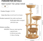 54" Modern Cat Tree Tower for Indoor Cats, Oak Cat Scratching Tree for Multiple Large Cats, Manual Hand Woven Luxury Cat Condo, Unique High-end Design Cat Furniture Activity Centre, Easy Clean