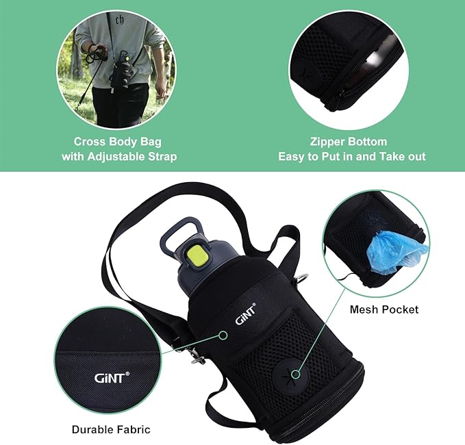 GiNT 37oz Insulated Stainless Steel Dog & Human Water Bottle | Leakproof Travel Dispenser with Detachable 10oz Bowl, 24H Cold/12H Hot, Carrying Case for Walking, Hiking, Camping & Outdoor Travel