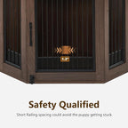 MCombo Small Corner Dog Crate Furniture with Glass Shelves, Wooden Dog Kennel Furniture with Door, Pet Crate Indoor Use, CN17 (Brown)