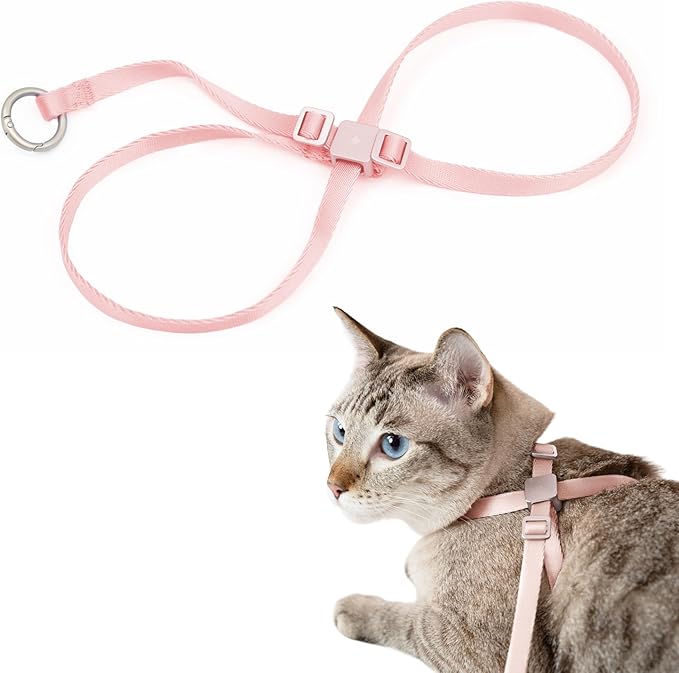 Cat Harness Escape-Proof Anti-Choking Adjustable Nylon Harness Lightweight with Anodized Aluminum Buckle, Ideal for Cats Outdoor Walking and Training, IDA Award (Blush Pink, M (17.7"))