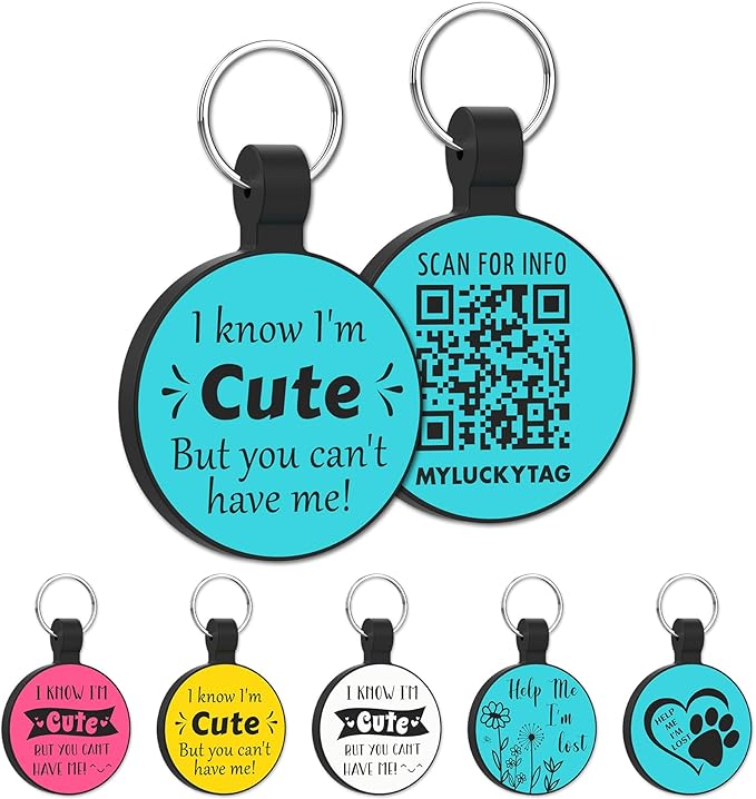 MYLUCKYTAG QR Code Silicone Dog Cat Tag - Online Pet Profile, Location Alert Email, Digital Pet ID, Quiet, Durable