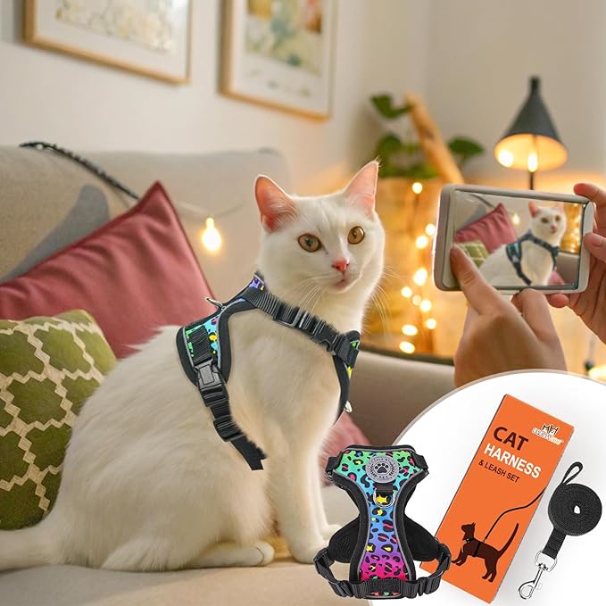 BEAUTYZOO Cat Harness and Leash Escape Proof for Walking[MAX Safety Upgrade]- Neck Release Adjustable Harness for Cats Puppy,Soft Comfortable Lightweight & Reflective Travel Kitten Harness for Outdoor