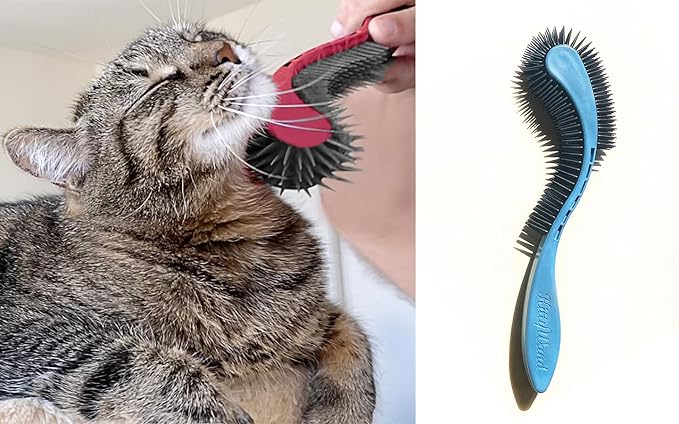 (Blue) Cat Brush is Designed for Comfort, Created for Results. This innovative grooming brush features multi contoured shapes that gently adapt to your cats body for a stress free grooming.
