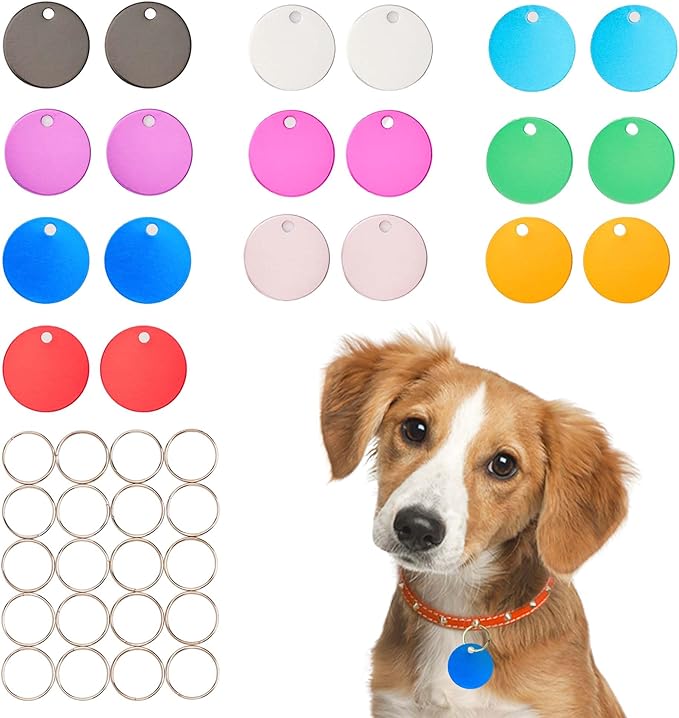 [Press TX Art] Multicolor Blank Discs Aluminum Tag Anodized Aluminum Stamping Blanks for DIY Decorative Craft Pet Dog ID Tags Blank with Ring (Round)