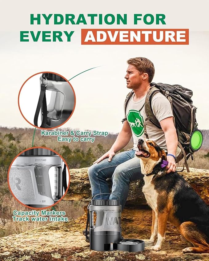 Dog Water Bottle Portable Bowls - 95oz Large Travel Water Bowl Dispenser for Dogs, Pet Camping Beach Essentials Traveling Car Park Accessories, Leak Proof Pet Drinking Dispenser for On The Go, Black