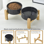 Elevated Ceramic Dog Bowl Set - Raised Dog Bowls with Non Slip Bamboo Stand, Food and Water Bowl Set for Kitty, Cats and Toy Breed Dogs, Pet Bowls, Weighted Dogs Dishes (5.1'', 2*16OZ, Black)