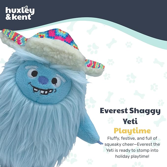 Huxley & Kent Funny Dog Toy w/Squeaker – Holiday Power Plush Squeaky Dog Toys for Small, Medium & Large Dogs – Soft Stuffed Animal for Indoor Play & Fetch - Everest Shaggy Yeti, Small