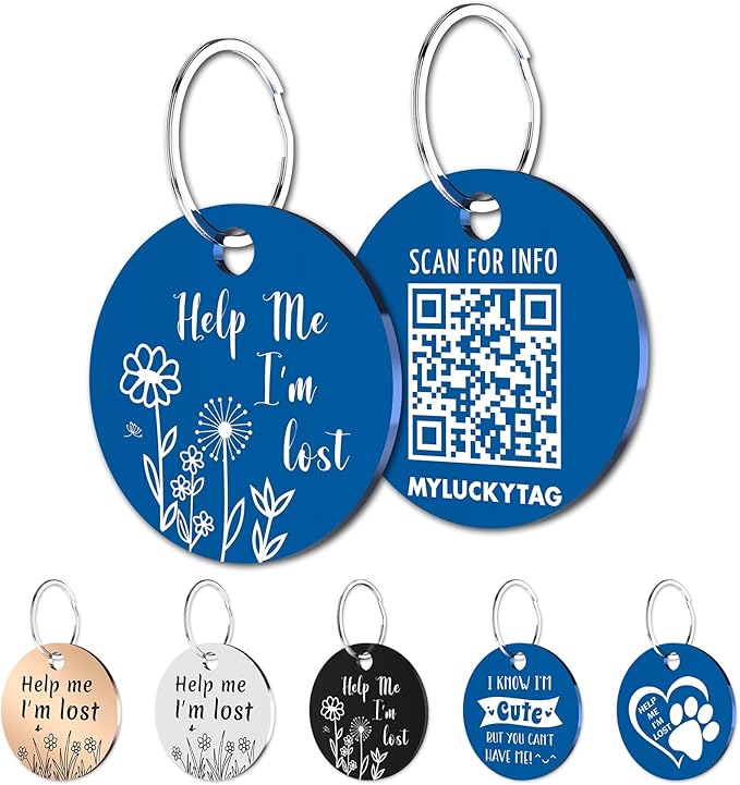 MYLUCKYTAG QR Code Stainless Steel Dog ID Tag - Personalized, Online Pet Profile, Email Location Alert, Durable