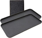 2 Pack Multi-Purpose 30x15 Tray with a Bonus Doormat for Boots, Shoes, Plants, Pet Food, Pet Cage, Litter Box. Decorative Large Boot Tray with Lip/Sides for Indoor/Outdoor Entryway