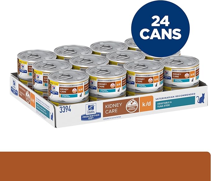 Hill's Prescription Diet k/d Kidney Care Vegetable, Tuna & Rice Stew Wet Cat Food, Veterinary Diet, 2.9 oz. Cans, 24-Pack