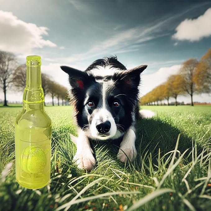 Wine Bottle Dog Toy, Fun Interactive Cute Squeaky Dog Toys with Tennis Ball Inside, Ideal for Large/Medium/Small Dogs to Fetch Games and Bonding Time, Not for Heavy Chewers, Large-Yellow