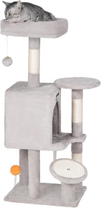 FourFurPets Small Cat Tree, Multi-Level Cat Tree for Indoor Cats, Cat Tower with Scratching Post, Cat Condo for Kittens, 39.4 inch, Light Gray