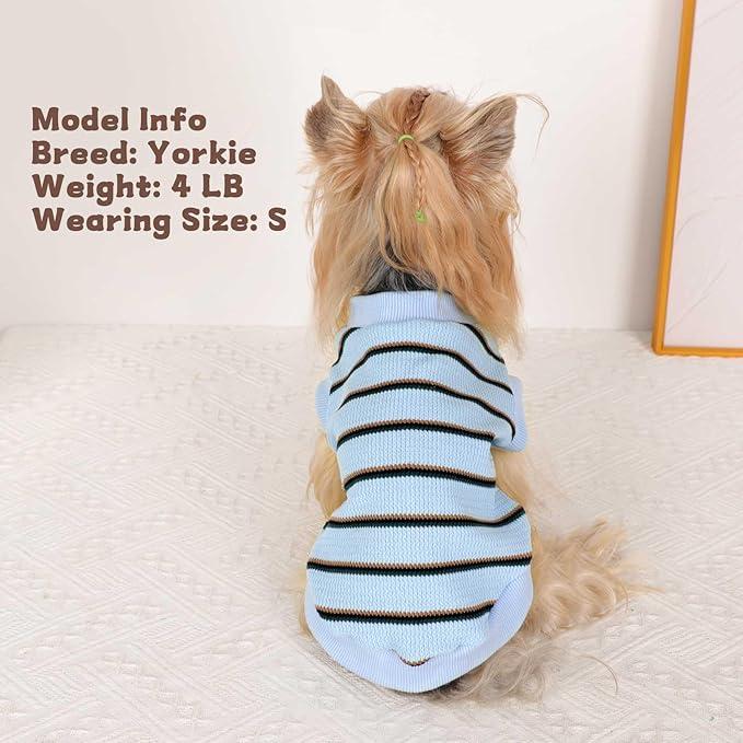 Dog Shirt, Pet Clothes for Chihuahua, Yorkie Teacup Costumes Striped, Small Dogs Sleeveless Tank Top Vest, Breathable Cotton Puppy T-Shirt, Cat Apparel Outfit (Blue, S)