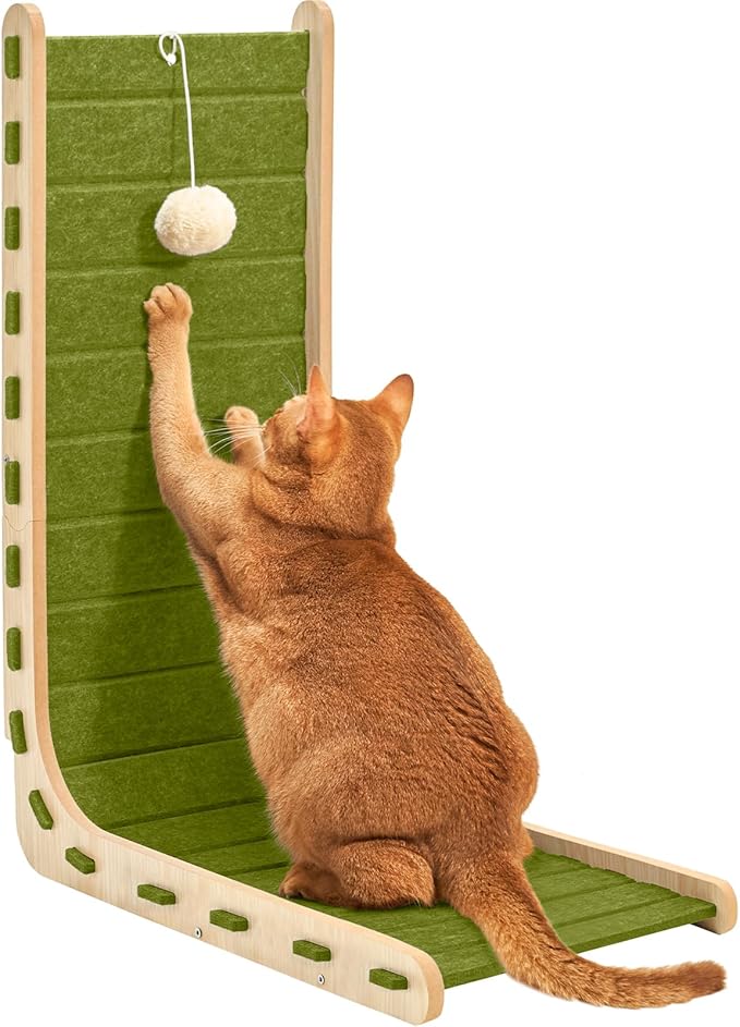 Cat Scratch Pad Felt Cat Scratcher for Indoor Cats Scratching Board Scratchers for Large Cat Scratch Furniture Protector with Ball Kitten Toys L Shape 26.8 Inch Green