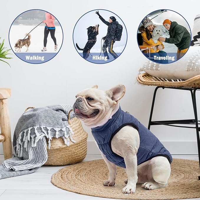 SCENEREAL Winter Dog Vest Coat with Built-in Harness, Warm Puppy Jacket for Small to Medium Dogs, Cold Weather Coat with Zipper, Fleece Puffer Vest Windproof Snow Clothes