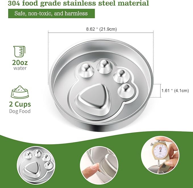 Stainless Steel Slow Feeder Dog Bowls – Non-Slip Metal Dog Bowl for Large & Medium Breeds, Puppy Puzzle Feeder – 2 Cup Capacity for Small to Big Pets – Durable Slow Feed Dog & Cat Food Dish