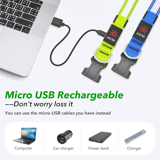 Visinite Light Up Dog Collar, Reflective LED Dog Collar, Adjustable Lighted Dog Collars Rechargeable Waterproof, Bright Dog Glow Collar for Pet Safety at Night Walking, Fit Large Medium Dogs