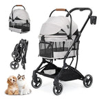 T3 3 in 1 Small Pet Stroller for Dogs & Cats, 4 Wheels for Dogs with Detachable Carrier with Pad, Canopy and Cup Holder, Grey