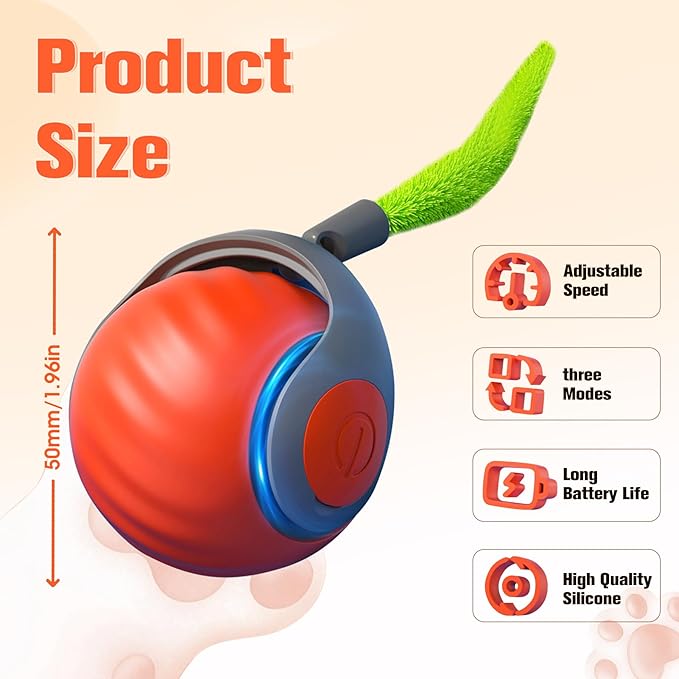 2025 New Upgrade Speedy Tail Cat Toy, Smart Interactive Pet Toys Comes with 4 Tails, Reinforced Version of The Cat Toys Balls, Two Speed Adjustment (Orange)