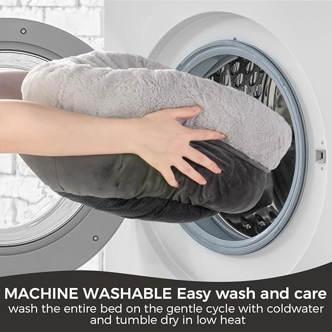 Cat Bed for Indoor Cats,Round Cat Bed for Small Pets,Washable Pet Bed with Non-Skid Bottom,Pet Bed for Puppy and Kitty,19 Inches,Deep Grey