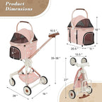 Athena collection Dog Stroller for Small Dogs,One-Hand-Fold Pet Stroller with Detachable Carrier,Lightweight Cat Stroller up to 22lbs(Soft Pink)