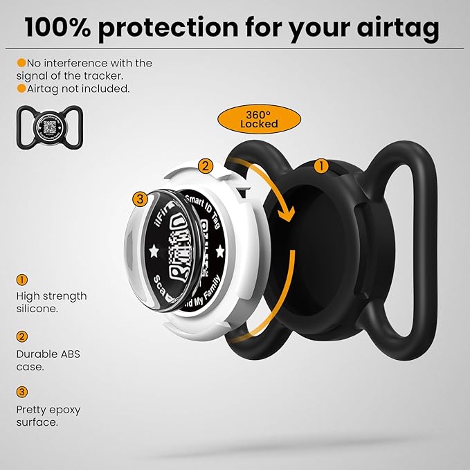 2 Pack Waterproof AirTag Dog Collar Holder for Apple Tracker QR Code Case Black