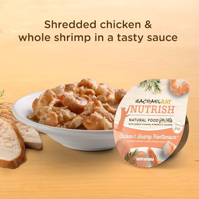 Rachael Ray Nutrish Natural Wet Cat Food, Chicken & Shrimp Pawttenesca Recipe, 2.8 Ounce Cup (Pack of 12), Grain Free (6303370281)