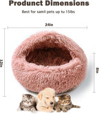 Cat Bed for Indoor Cats, Calming Cozy Cave with Self-Warming Plush, Entire Bed Machine Washable & Anti-Slip Base, Breathable Pet Bed for Small Cats&Dogs All Seasons (Leather Pink, 24 * 24inch)