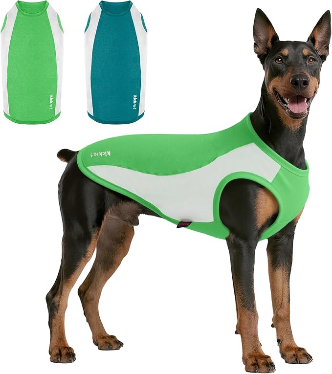 2 Pack Dog Shirts, Breathable Dog Clothes, Summer Sun Protection Pet Sleeveless Vest, Stretchy Tank Top T-Shirts for Large Medium Dogs, Green White+Blue White (XL)